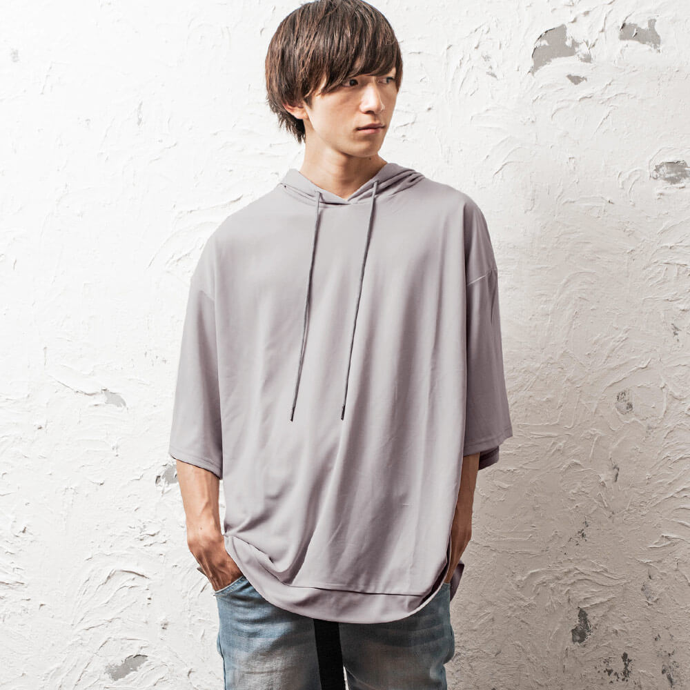 ビッグシルエット5分袖パーカー