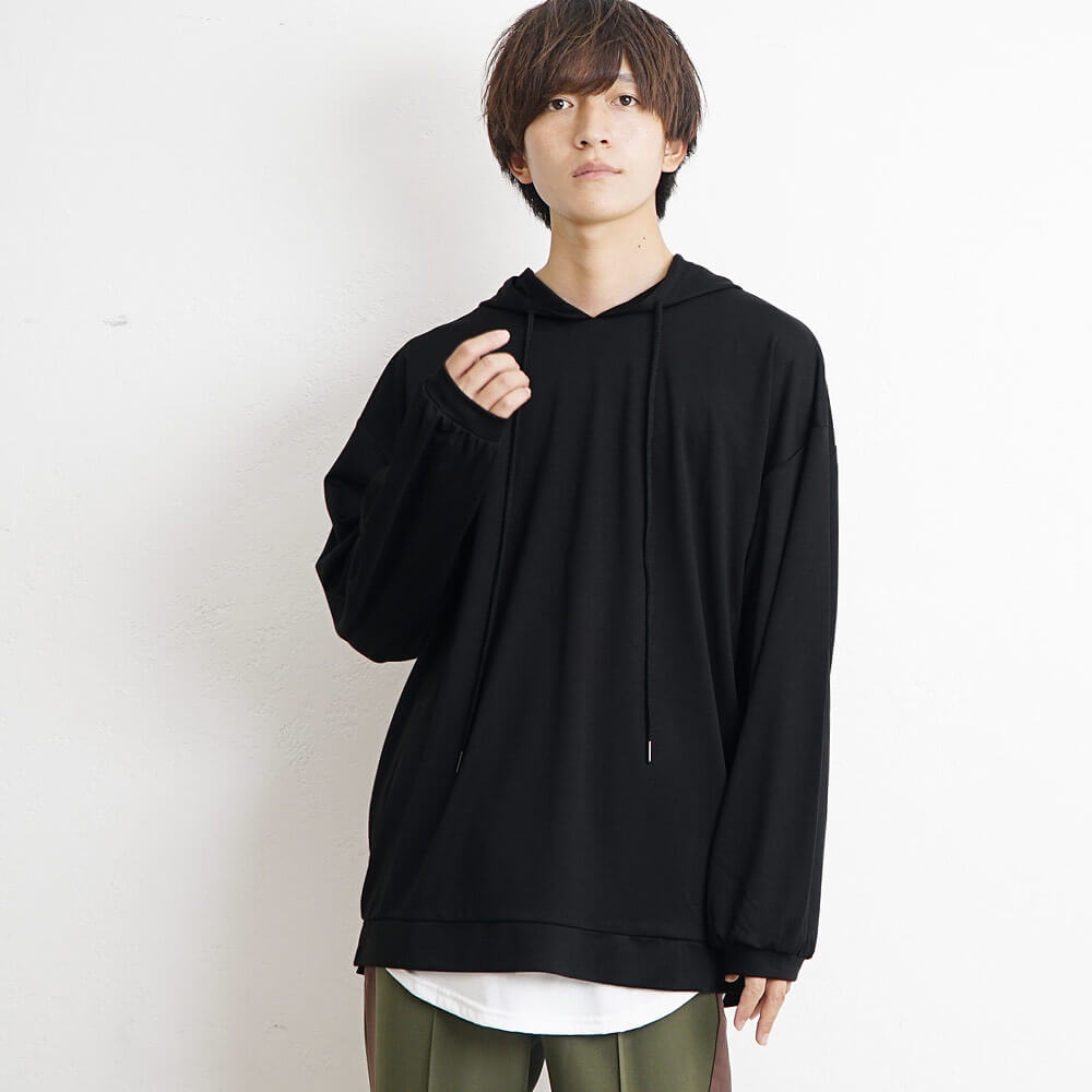 とろみ素材パーカー