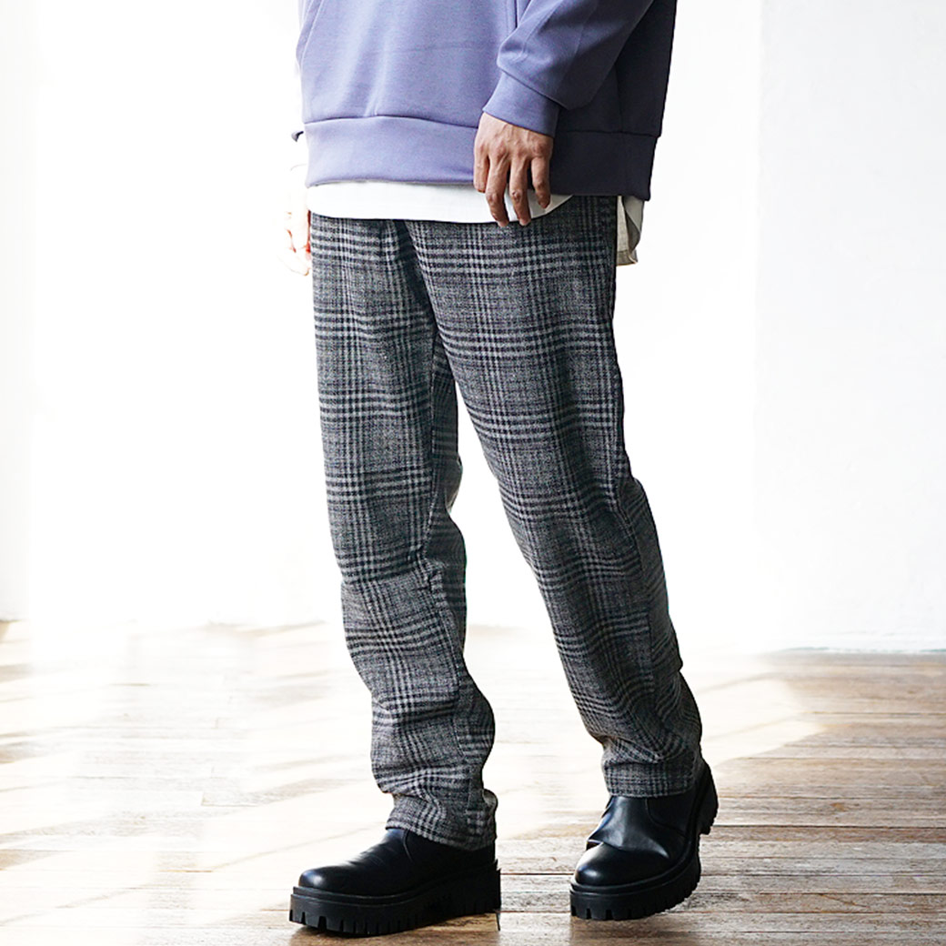 グレンチェックワイドテーパードパンツ