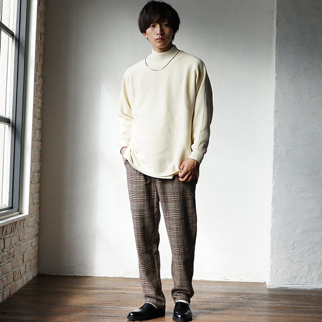 グレンチェックワイドテーパードパンツ