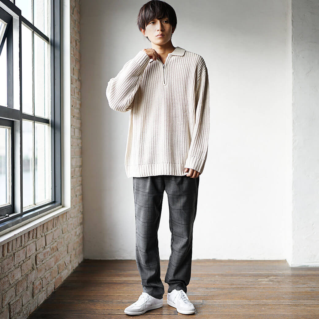 ハーフジップニットを使ったトレンドコーデ