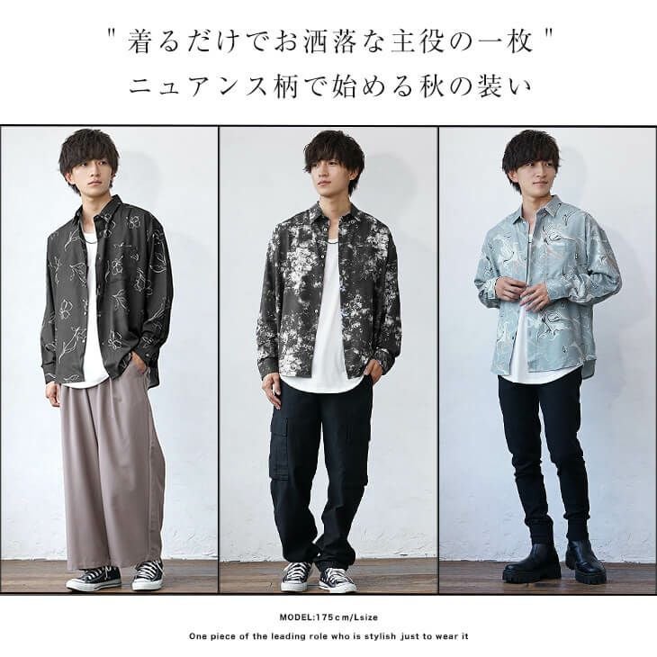 とろみジョーゼット総柄シャツ/長袖