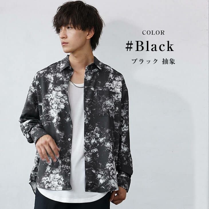 とろみジョーゼット総柄シャツ/長袖