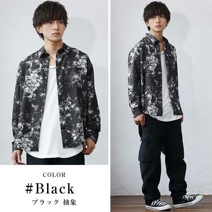 とろみジョーゼット総柄シャツ/長袖