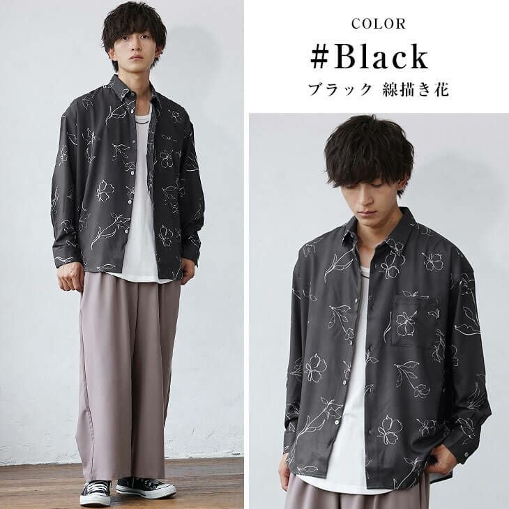 cohina  とろみジョーゼットシャツ とろみジョーゼット総柄シャツ/長袖