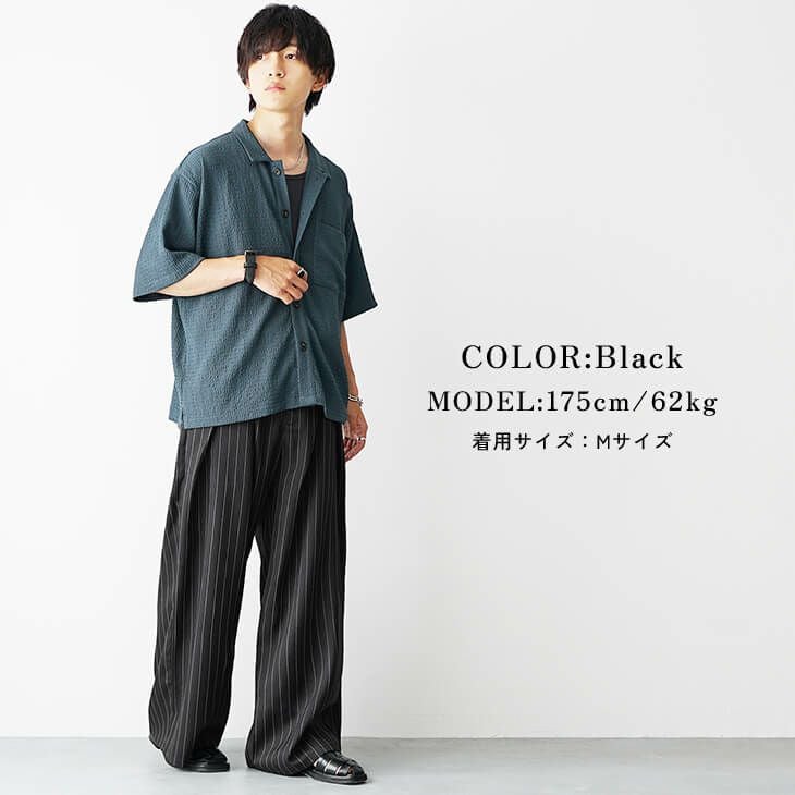 シャドウストライプダブルタックバギースラックス