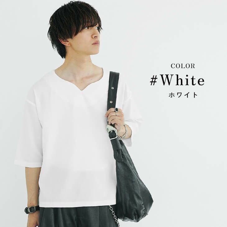 キーネックネップTシャツ