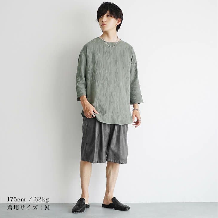 リネンタッチガーゼ7分袖Tシャツ