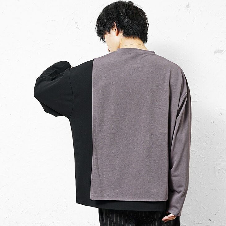 アシンメトリーバイカラー長袖Tシャツ